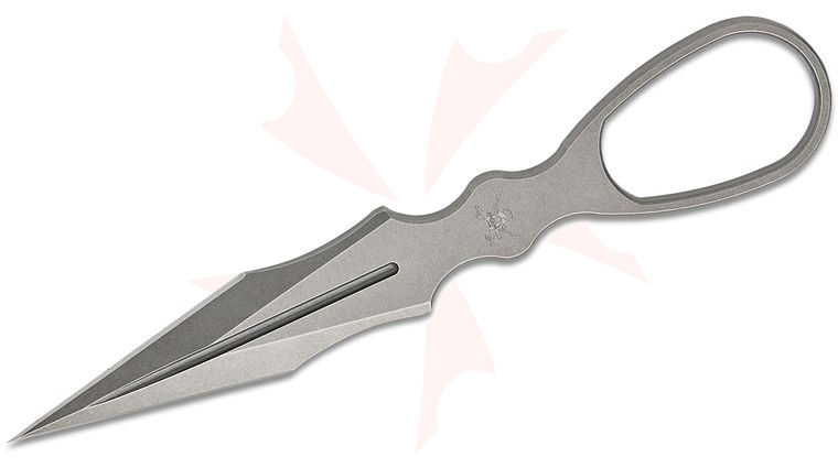 Skallywag Tactical D2 Dagger Fixed Blade Knife 2.5 inch D2 Stonewashed Clearcote Double Edge Spike Blade and Handle with Finger Ring, Polymer IWB/Boot Sheath
