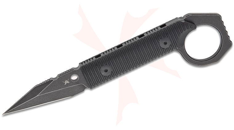 Skallywag Tactical Defense Driver Fixed Blade Knife 2.775 inch D2 Black PVD Stonewashed Single Edge Spike Blade, Black G10 Handles with Finger Ring, Polymer IWB/Boot Sheath
