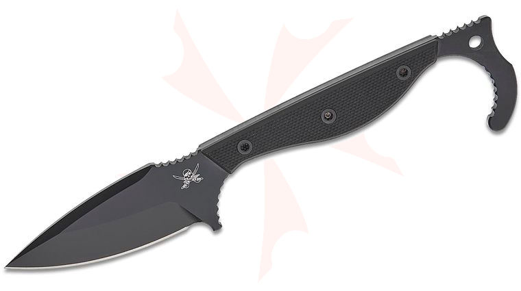 Skallywag Tactical Echo Wing Pocket Fixed Blade Knife 2.625 inch D2 Black PVD Drop Point Blade, Black G10 Handles with Finger Hook, Kydex Sheath