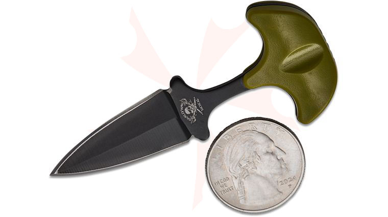 Skallywag Tactical Key Dagger Fixed Blade Keyring Push Dagger/Neck Knife 1.5 inch Black Double Edge Dagger Blade, OD Green Polymer Handle, Kydex Sheath