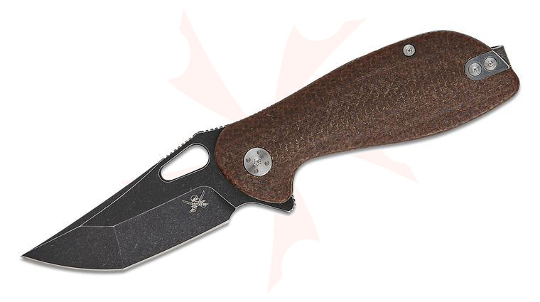 Skallywag Tactical Mudskipper Liner Lock Flipper Knife 2.75 inch 14C28N Black Stonewashed Modified Tanto Blade, Contoured Brown Micarta Handles, Reversible Deep Carry Clip