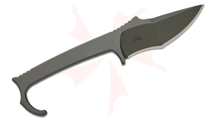 Skallywag Tactical MDV Plus One Pocket Fixed Blade Knife 3.25 inch D2 OD Green Recurve Blade and Handle with Finger Hook, Kydex Rhino Sheath