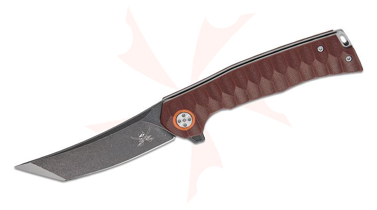 Skallywag Tactical Sao Feng Liner Lock Flipper Knife 3.75 inch Tumbled Black PVD Modified Tanto Blade, Milled Deep Red G10 Handles