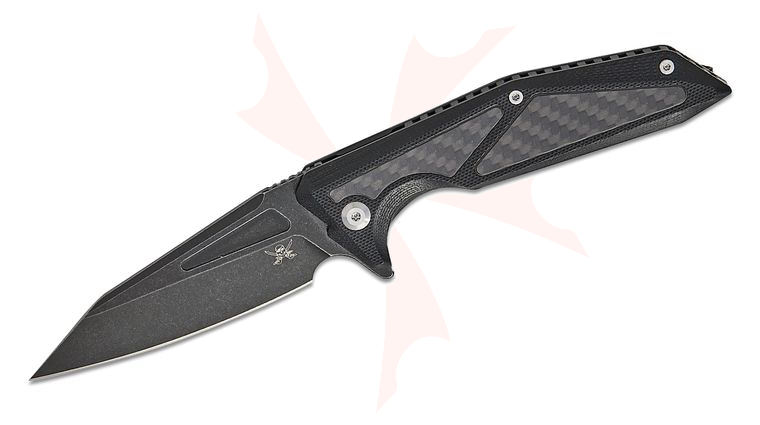 Skallywag Tactical Shadow Beard Frame Lock Flipper Knife 3.4 inch D2 Black PVD Modified Wharncliffe Blade, Machined Black G10 Handle with Carbon Fiber Onlays and Stainless Steel Lock