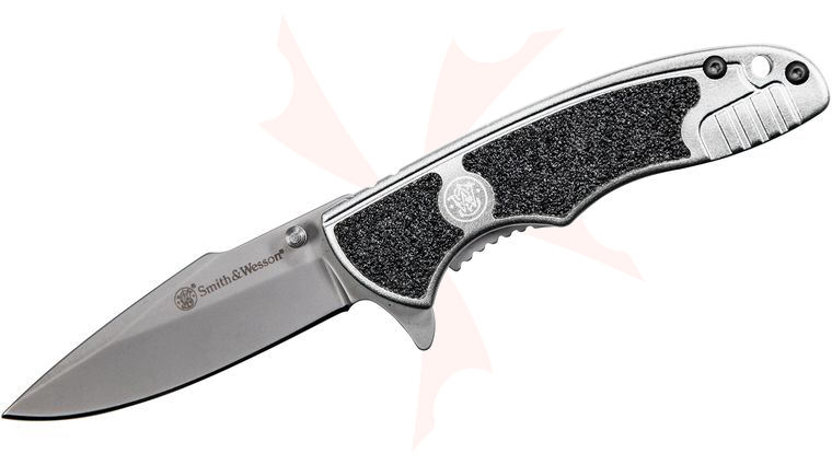 Smith & Wesson SW1100 Victory Flipper Knife 2.75 inch Bead Blast Plain Blade, Stainless Steel Handles