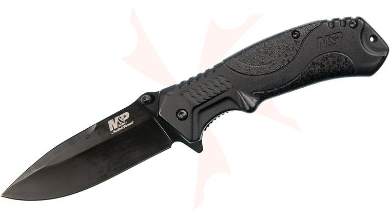 Smith & Wesson M2.0 M&P Ultra Glide Flipper Knife 3.5 inch Black Plain Drop Point Blade, Black Nylon Handles with Rubber Inserts