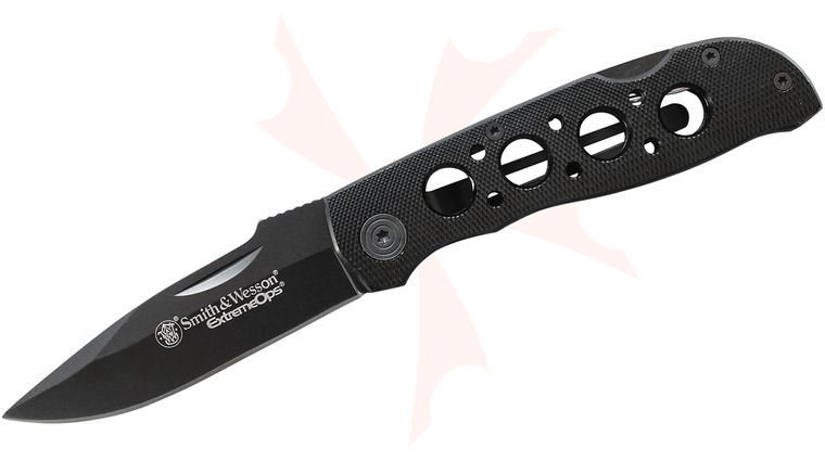 Smith & Wesson Extreme Ops Lockback Folding Knife 3.4 inch Black Plain Blade, Black Aluminum Handles