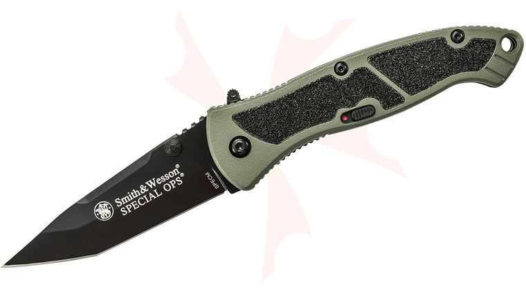 Smith & Wesson Medium Special Ops Assisted Folding Knife 3.1 inch Black Plain Tanto Blade, Green Aluminum Handles with Grip Tape Inserts