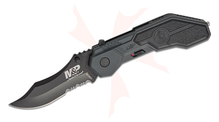 Smith & Wesson SWMP1BS M&P MAGIC Assisted Flipper 2.9 inch Black Combo Blade, Gray Aluminum Handles with Rubber Inlays