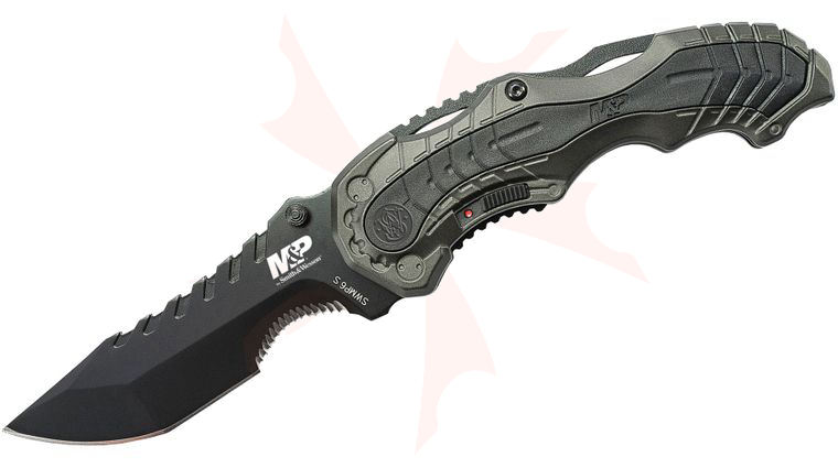 Smith & Wesson SWMP6 M&P MAGIC Assisted Flipper 3.4 inch Black Combo Blade, Gray Aluminum Handles with Black Rubber Inserts