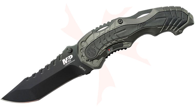 Smith & Wesson SWMP6 M&P MAGIC Assisted Flipper 3.4 inch Black Plain Blade, Gray Aluminum Handles with Black Rubber Inserts