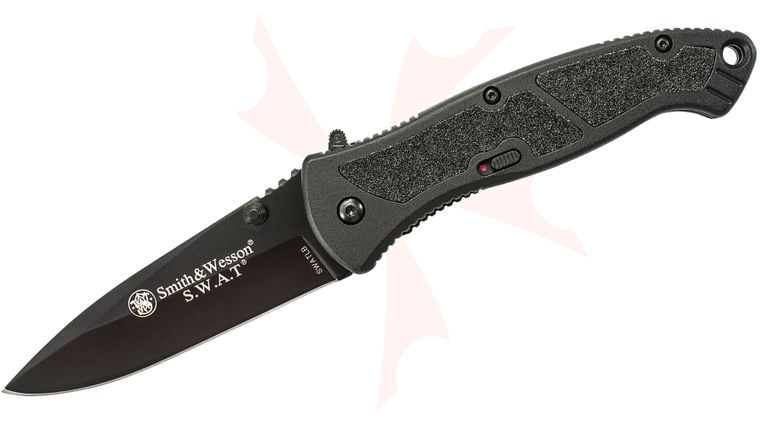 Smith & Wesson Large SWAT MAGIC Assisted Folding Knife 3.7 inch Plain Blade, Black, Aluminum Handles with Grip Inserts