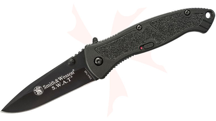 Smith & Wesson Medium SWAT MAGIC Assisted Folding Knife 3.15 inch Plain Blade, Black, Aluminum Handles with Grip Inserts