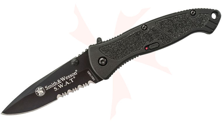 Smith & Wesson Medium SWAT MAGIC Assisted Folding Knife 3.15 inch Combo Blade, Black, Aluminum Handles with Grip Inserts
