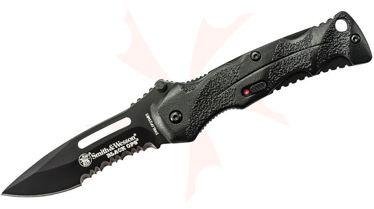 Smith & Wesson Mini Black Ops MAGIC Assisted Folding Knife 2.5 inch Black Combo Blade and Aluminum Handles