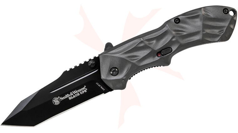 Smith & Wesson SWBLOP3T Black Ops MAGIC Assisted Flipper Knife 3.4 inch Black Plain Tanto Blade, Gray Handles