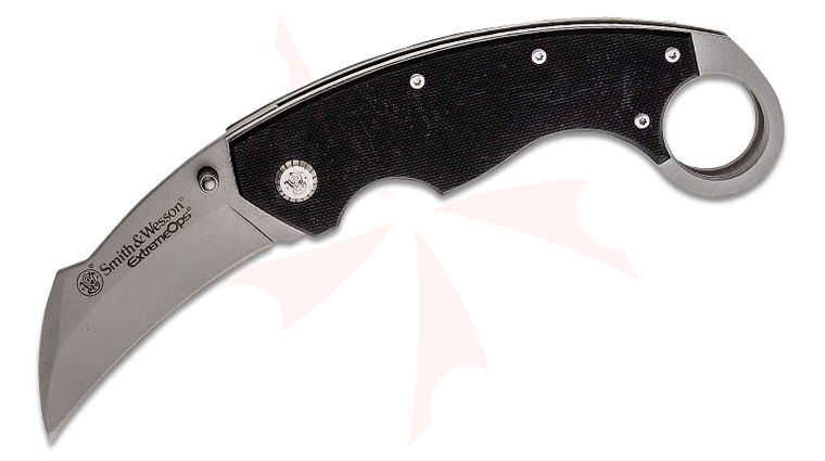 Smith & Wesson Extreme Ops Karambit 3 inch Bead Blast Blade, Black G10 Handles