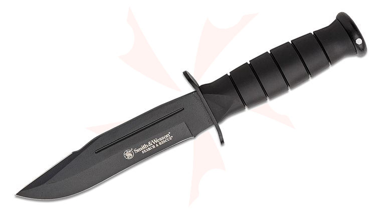 Smith & Wesson CKSUR1 Search & Rescue Fixed Blade Knife 6 inch Black Clip Point Blade, Black Rubberized Handles