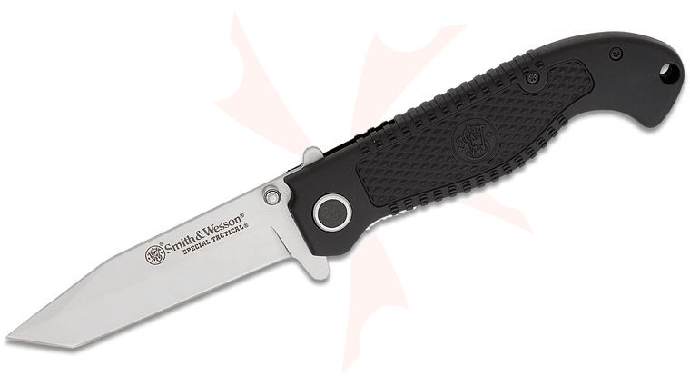 Smith & Wesson CKTAC Special Tactical Flipper Knife 3.5 inch Plain Tanto Blade, Black ABS Handles