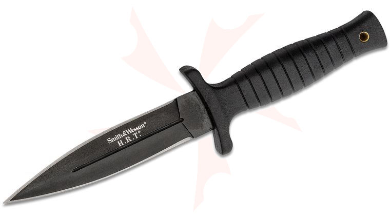 Smith & Wesson HRT Fixed Blade Boot Knife 4.50 inch Double Edge Blade, TPE Rubber Handle, Leather Sheath