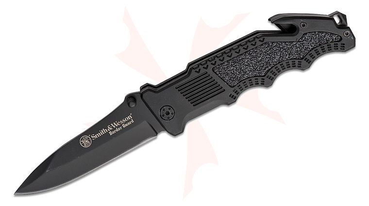 Smith & Wesson Border Guard SWBG1 Folding Knife 4.3 inch Black Drop Point Blade, Black Aluminum Handles with Track Tech Inserts