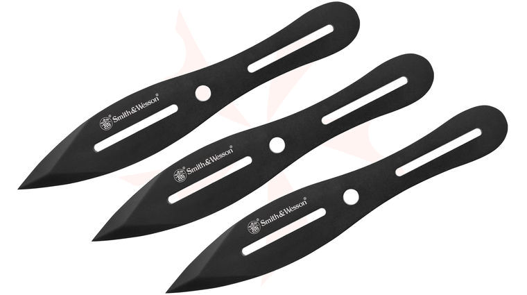 Smith & Wesson SWTK8B Three Piece 8 inch Throwing Knife Set, Black, Black Nylon Sheath
