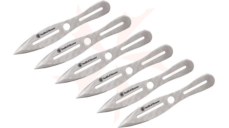Smith & Wesson SWTK8 Six Piece 8 inch Throwing Knife Set, Satin, Black Nylon Sheath