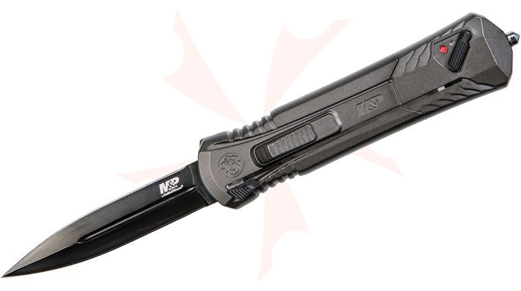 Smith & Wesson MPOTF10G OTF Assisted Knife 3.5 inch Black Double Edge Blade, Gray Aluminum Handles