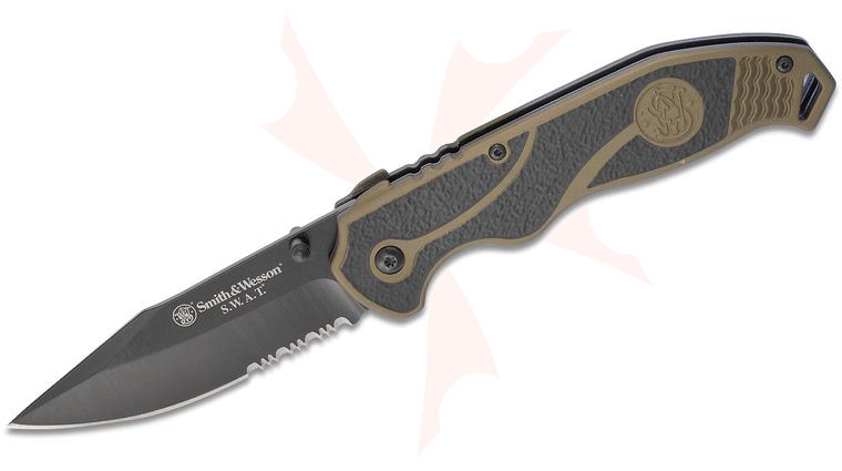 Smith & Wesson SWAT II Spring Assisted Folding Knife 3.50 inch Black Oxide Combo Blade, Rubberized OD Green Aluminum Handles