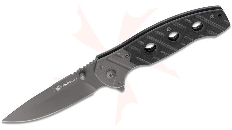 Smith & Wesson Folding Knife 3.19 inch Ti-Nitride Coated Drop Point, Black G10 Handles w/ Steel Bolsters