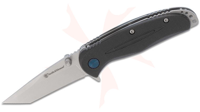 Smith & Wesson Flipper Knife 2.56 inch Bead Blasted Tanto Blade, Black GFN Handles