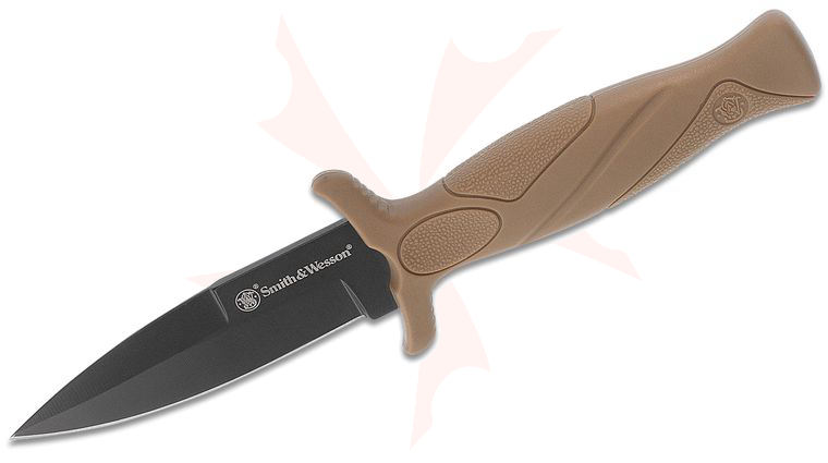 Smith & Wesson Fixed Boot Knife 2.95 inch 8Cr13MoV Black Oxide Coated Spear Point Blade, FDE Rubberized Handles, Thermoplastic Sheath