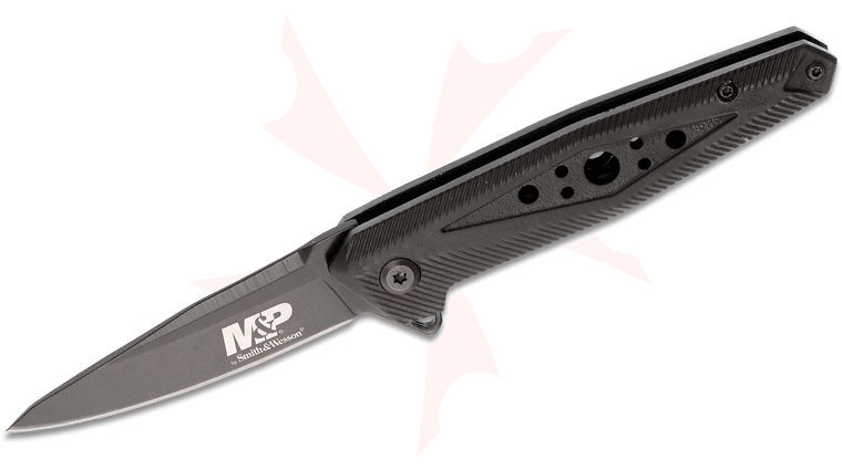 Smith & Wesson M&P Ultra Glide Flipper Knife 2.87 inch Black Plain Drop Point Blade, Rubberized Aluminum Handles