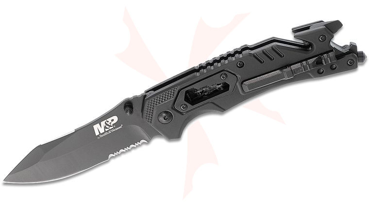 Smith & Wesson M&P Dual Knife & Tool Spring Assisted Folding Knife 3.5 inch Black Oxide Combo Blade, Black Rubberized Plastic Handles