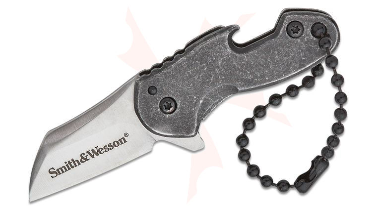 Smith & Wesson Drive Keychain Frame Lock Flipper Knife 1.25 inch Two Tone Modified Sheepsfoot Blade, Dark Stonewashed Aluminum Handles