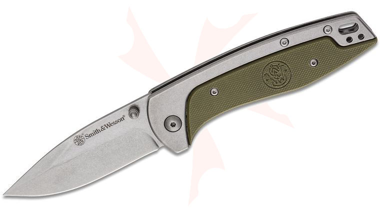 Smith & Wesson Freighter Folding Knife 3.1 inch Satin Drop Point Blade, OD Green G10 and Stainless Steel Handles