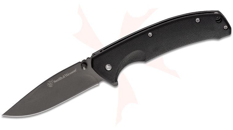 Smith & Wesson Velocite Assisted Opening Flipper Knife 3.4 inch Black Clip Point Blade, Textured Black Polymer Handles