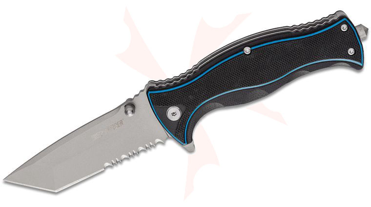 Smith & Wesson M&P Officer Flipper Knife 3.1 inch Bead Blast Tanto Combo Blade, Black G10 Handles with Thin Blue Line
