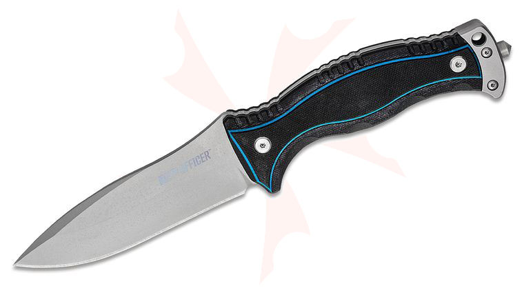 Smith & Wesson M&P Officer Fixed Blade Knife 4.3 inch Bead Blast Spear Point, Black G10 Handles with Thin Blue Line, Synthetic Sheath