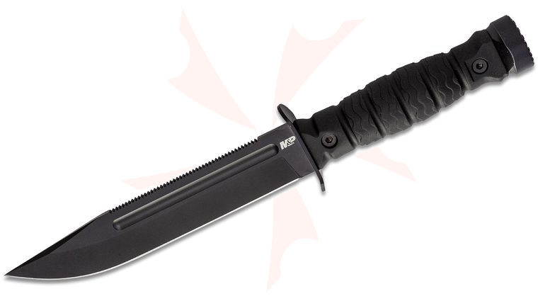Smith & Wesson M&P Specials Ops Fixed Blade Knife 7 inch Black Bowie Blade, Rubberized Polymer Handles, Hard Synthetic Sheath