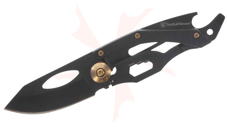 Smith & Wesson Multi-Tool Folding Knife 2 inch Black Reverse Tanto Blade, Black Stainless Steel Handles