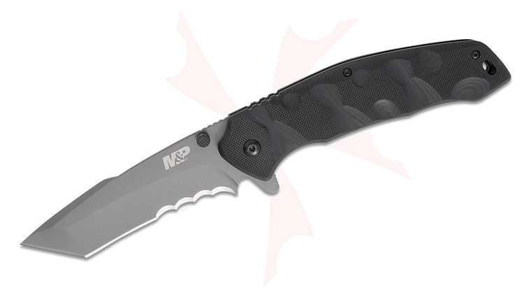 Smith & Wesson M&P Special OPS Assisted Flipper Knife 4 inch Black Combo Tanto Blade, Black G10 Handles