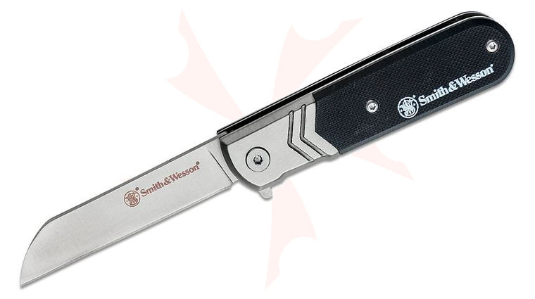 Smith & Wesson Executive Barlow Spring Assisted Flipper Knife 2.75 inch Sheepsfoot Blade, Textured Black G10 and Stainless Steel Handles