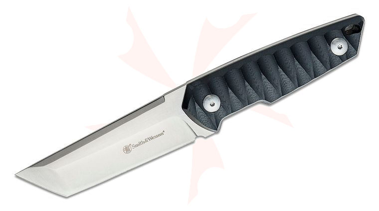 Smith & Wesson 24-7 Tanto Fixed Blade Knife 4 inch 8Cr13MoV Satin Tanto Blade, Textured Black G10 Handles, Hard Plastic Sheath
