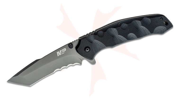 Smith & Wesson M&P Special Ops 4 Assisted Flipper Knife 4 inch Black Combo Recurve Tanto Blade, Black G10 Handles