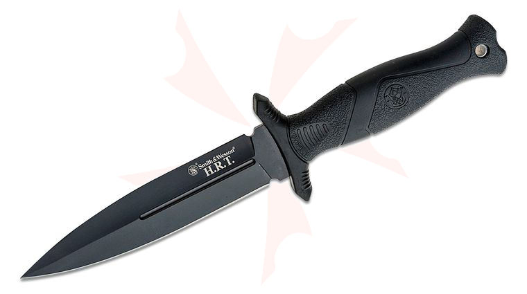 Smith & Wesson HRT Fixed Blade Boot Knife 5.5 inch Black Spear Point Dagger, TPE Rubber Handle, Injected Nylon Sheath