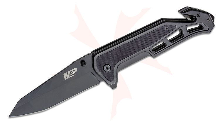 Smith & Wesson M&P Border Guard Assisted Flipper Knife 3.99 inch Black Tanto Blade, Black Steel Handles with G10 Inlay
