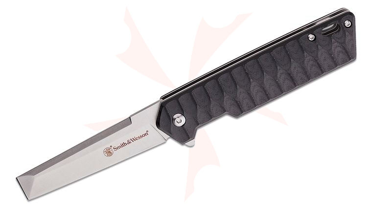 Smith & Wesson 24-7 Folding Cleaver Assisted Flipper Knife 3.25 inch Satin Chisel Blade, Textured Black G10