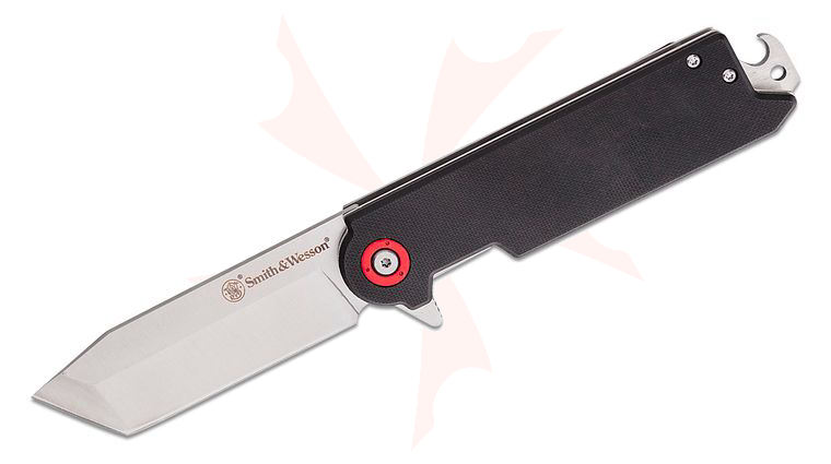 Smith & Wesson Big Benji Flipper Knife 3.5 inch Satin Tanto Blade, Black G10 and Steel Handles