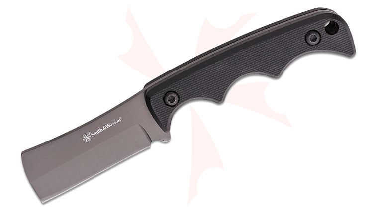 Smith & Wesson H.R.T. Cleaver Neck Knife 2 inch Black TiNi Cleaver Blade, Black G10 Handles, Molded Sheath